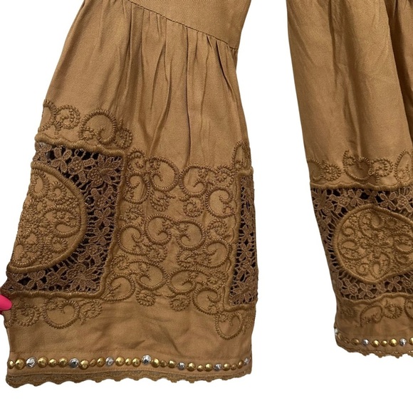 Boston Proper Boho Embroidered Top Or Mini Dress SZ Medium Camel Beaded NWOT - Picture 3 of 9